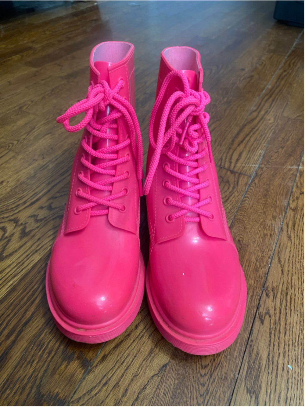 Wild Diva Lounge Combat Rain Boots Hot Pink Lace Up Waterproof Barbiecore 8 Y2K